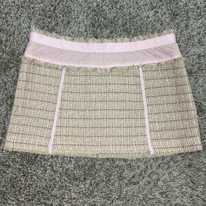Vintage Y2K Girly Micro Mini Sz 3 Pop Pink Ribbon Tan Woven Low Rise Preppy